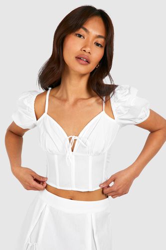 Womens Cotton Poplin Puff Sleeve Corset With Boning - - 16 - boohoo - Modalova