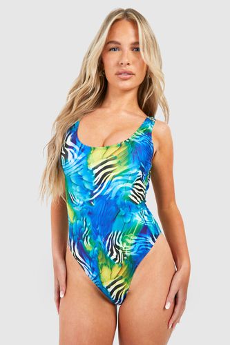 Womens Multi Animal Scoop Swimsuit - - 14 - boohoo - Modalova