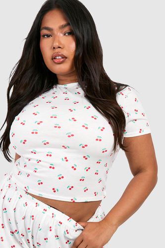 Womens Plus Peached Cherry Print Short Sleeve Pj Top - - 22 - boohoo - Modalova