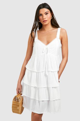 Womens Tiered Ruffle Smock Dress - - 16 - boohoo - Modalova