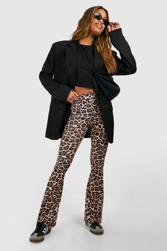 Womens Leopard High Waist Basic Fit & Flare Trouser - - 14 - boohoo - Modalova