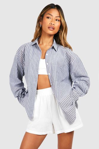Womens Oversized Pocket Detail Striped Shirt - - 10 - boohoo - Modalova
