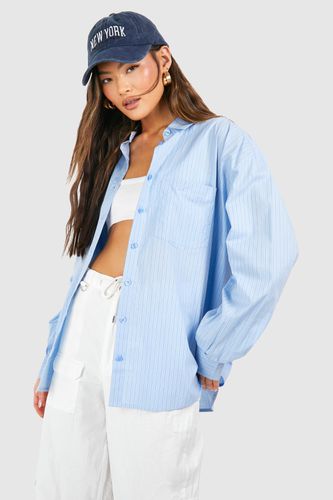 Womens Oversized Pocket Detail Fine Stripe Shirt - - 10 - boohoo - Modalova