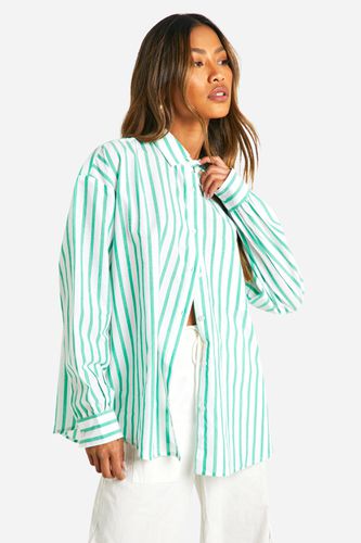 Womens Oversized Pocket Fine Stripe Shirt - - 12 - boohoo - Modalova