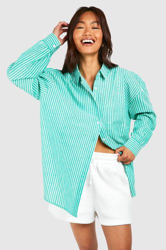 Womens Oversized Pocket Fine Stripe Shirt - - 14 - boohoo - Modalova