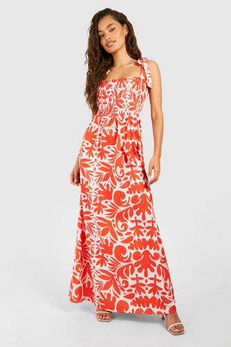 Womens Abstract Printed Shirred Maxi Dress - - 10 - boohoo - Modalova