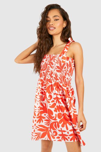 Womens Bright Print Shirred Mini Dress - - 18 - boohoo - Modalova