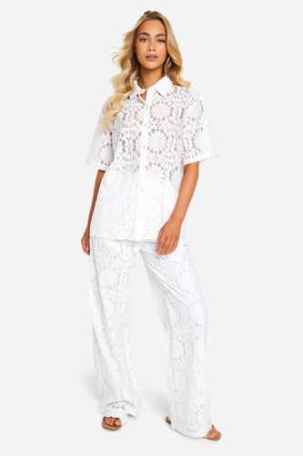 Womens Broderie Lace Wide Leg Trouser - - 14 - boohoo - Modalova