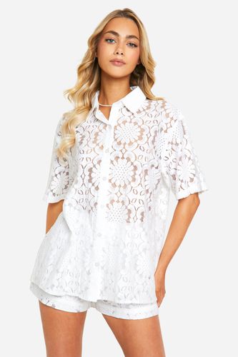 Womens Broderie Lace Boxy Shirt - - 6 - boohoo - Modalova