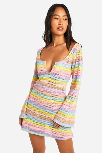 Womens Rainbow Stripe Crochet Beach Dress - - L - boohoo - Modalova