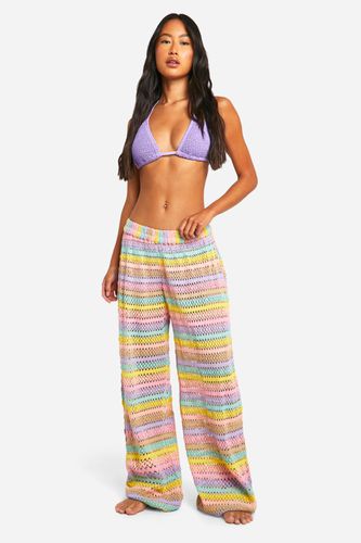 Womens Rainbow Stripe Crochet Beach Trouser - - L - boohoo - Modalova