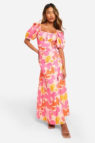 Womens Printed Puff Sleeve Maxi Dress - - 10 - boohoo - Modalova