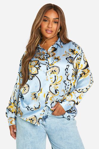 Womens Plus Paisley Satin Oversized Shirt - - 26 - boohoo - Modalova