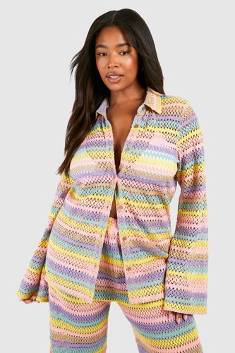 Womens Plus Rainbow Stripe Crochet Beach Shirt - - 18 - boohoo - Modalova