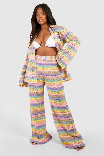 Womens Plus Rainbow Stripe Crochet Beach Trouser - - 18 - boohoo - Modalova