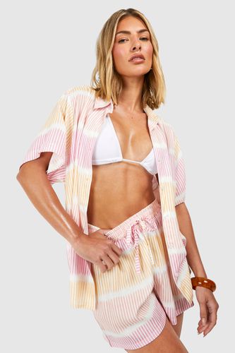 Womens Ombre Stripe Shirt And Short Beach Co-ord - - 12 - boohoo - Modalova
