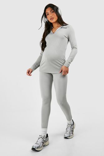 Womens Maternity Rib Collared T-shirt And Legging Set - - 10 - boohoo - Modalova