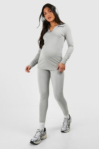 Womens Maternity Rib Collared T-shirt And Legging Set - - 12 - boohoo - Modalova