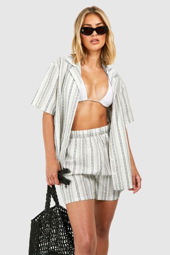 Womens Linen Look Stripe Beach Shorts - - L - boohoo - Modalova