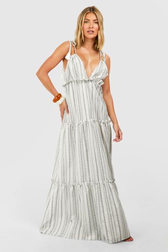Womens Linen Look Stripe Beach Maxi Smock Dress - - L - boohoo - Modalova
