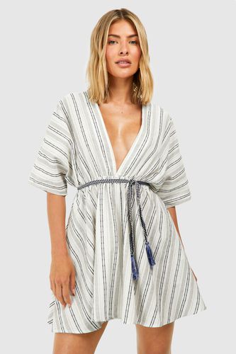 Womens Linen Look Stripe Rope Belt Beach Kaftan - - L - boohoo - Modalova