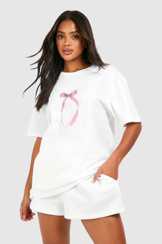 Womens Bow Print Oversized T-shirt - - L - boohoo - Modalova