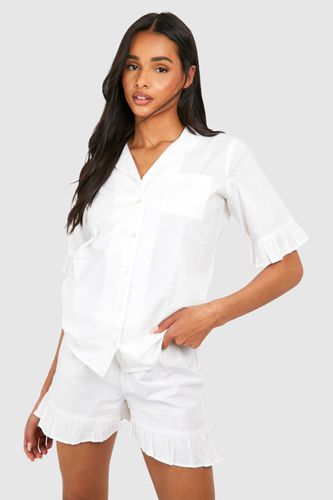 Womens Tall Frill Detail Poplin Pj Set - - 18 - boohoo - Modalova