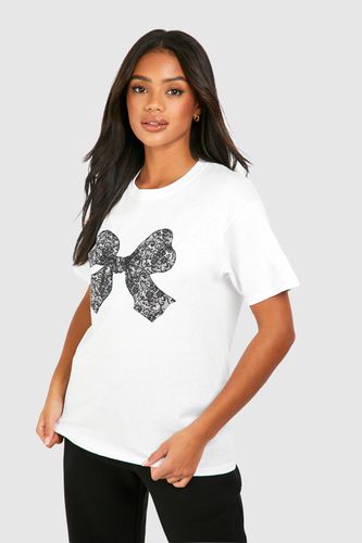 Womens Lace Bow Printed Oversized T-shirt - - L - boohoo - Modalova