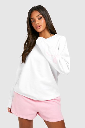 Womens Bow Sleeve Print Oversized Sweatshirt - - L - boohoo - Modalova