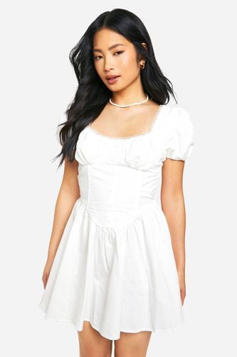 Womens Petite Cotton Puff Sleeve Milkmaid Mini Dress - - 10 - boohoo - Modalova