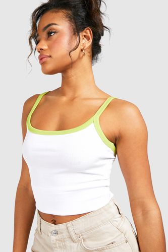 Womens Premium Contrast Rib Strappy Vest - - 14 - boohoo - Modalova