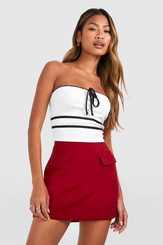 Womens Lace Trim Ribbed Contrast Bow Detail Bandeau - - 10 - boohoo - Modalova