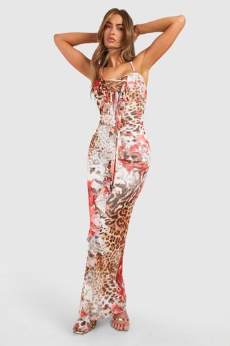 Womens Leopard Ruffle Mesh Strappy Maxi Dress - - 16 - boohoo - Modalova