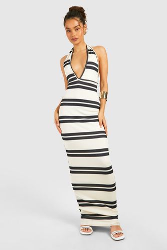 Womens Halterneck Stripe Rib Maxi Dress - - 10 - boohoo - Modalova