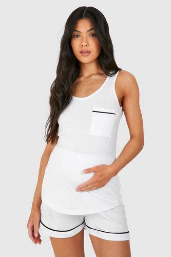 Womens Maternity Piped Vest And Short Pyjama Set - - 10 - boohoo - Modalova