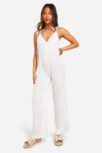 Womens Strappy Cheesecloth Wide Leg Jumpsuit - - 10 - boohoo - Modalova