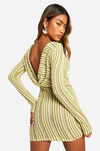 Womens Cowl Back Stripe Sheer Knitted Mini Dress - - 12 - boohoo - Modalova