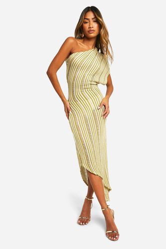 Womens Assymetric One Shoulder Stripe Sheer Knitted Maxi Dress - - 10 - boohoo - Modalova