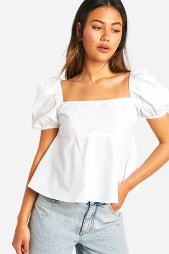 Womens Puff Sleeve Cotton Poplin Peplum Top - - 12 - boohoo - Modalova