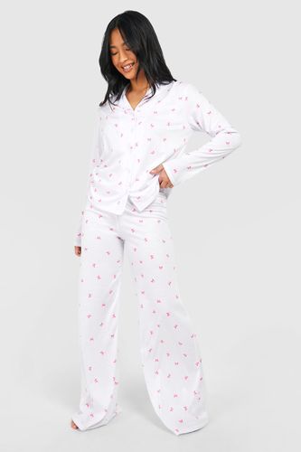 Womens Petite Bow Print Pyjama Set - - 10 - boohoo - Modalova