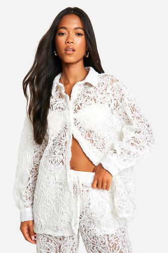 Womens Premium Embossed Lace Crochet Beach Shirt - - L - boohoo - Modalova