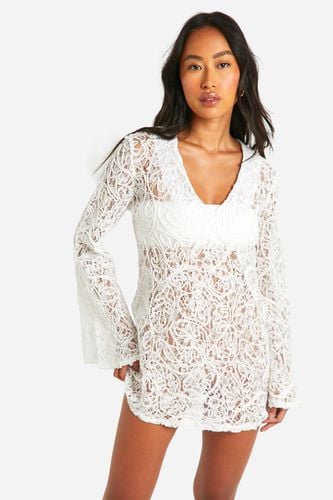 Womens Premium Embossed Lace Crochet Beach Cover-up Dress - - M - boohoo - Modalova