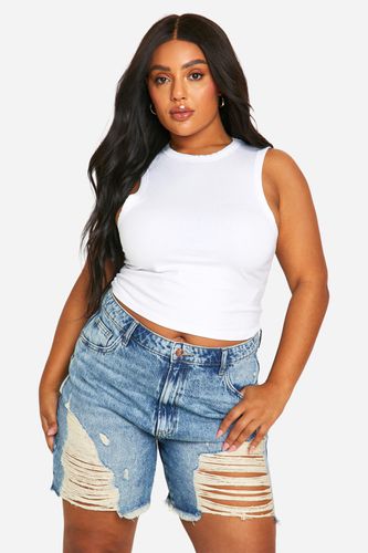 Womens Plus High Wasited Extreme Distrsssed Denim Shorts - - 18 - boohoo - Modalova