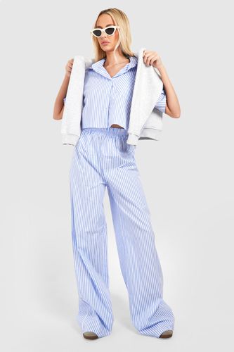 Womens Tall Woven Pinstripe Wide Leg Trousers - - 12 - boohoo - Modalova