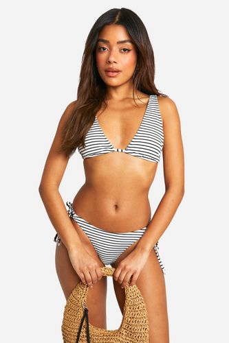 Womens Mono Stripe Rib Wide Triangle Bikini Top - - 10 - boohoo - Modalova