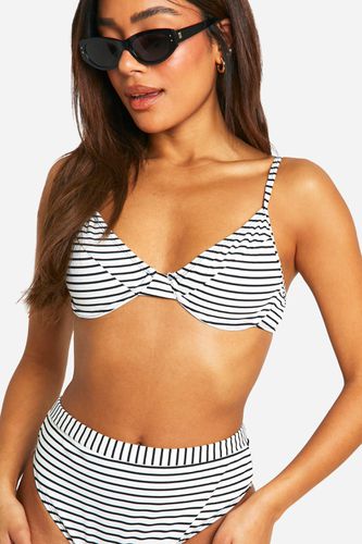 Womens Mono Stripe Rib Underwired Bikini Top - - 12 - boohoo - Modalova