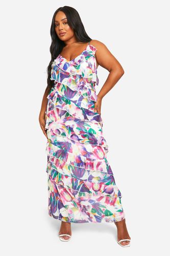 Womens Plus Floral Ruffle Asymmetric Maxi Dress - - 16 - boohoo - Modalova