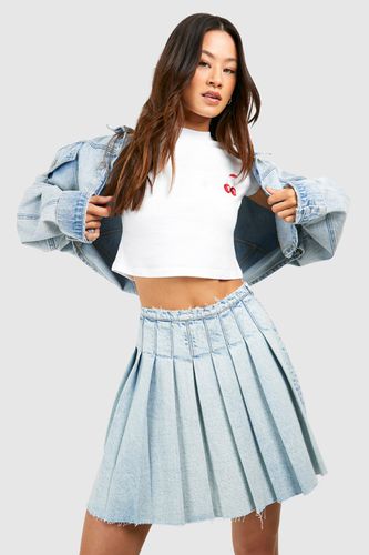 Womens Tall Pleated Denim Mini Skirt - - 10 - boohoo - Modalova