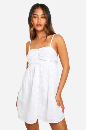 Womens Broderie Button Down Mini Dress - - 10 - boohoo - Modalova