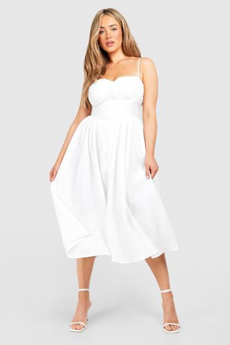 Womens Plus Linen Milkmaid Midi Dress - - 16 - boohoo - Modalova